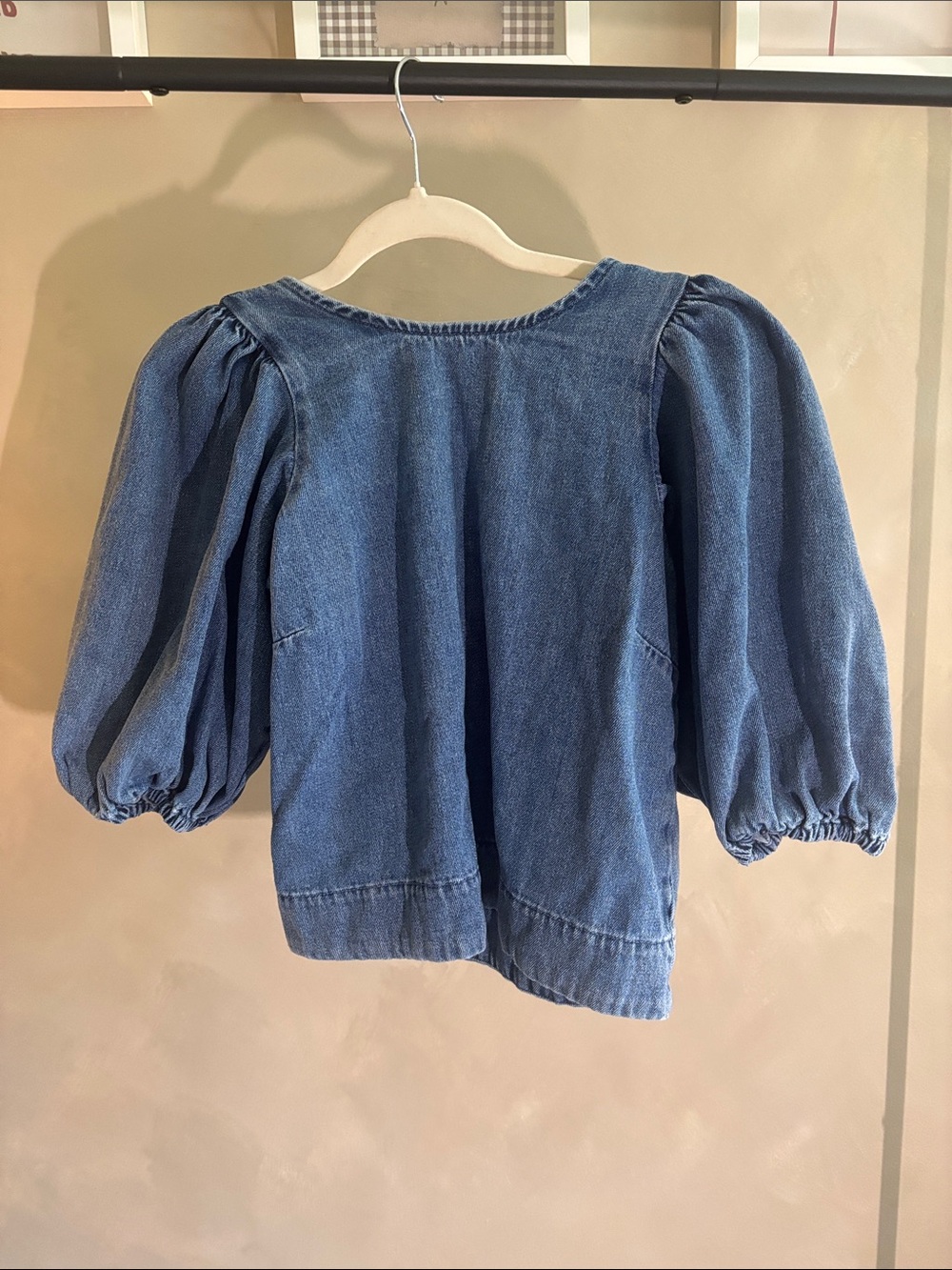 Zara Blue Denim Puff-Sleeve Top